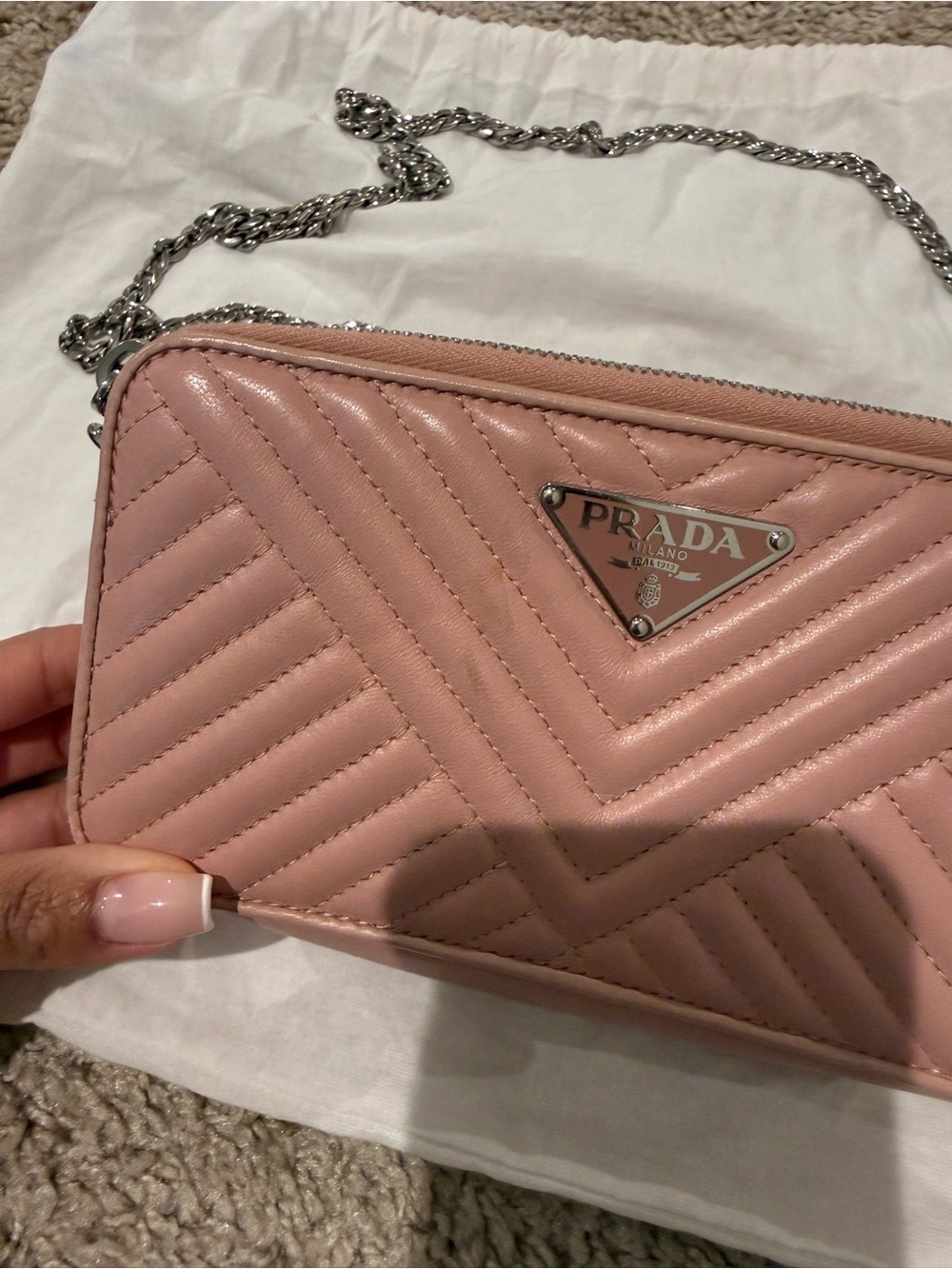Prada Pink Quilted Leather Crossbody Bag with Chain Strap - Picture 2 of 9